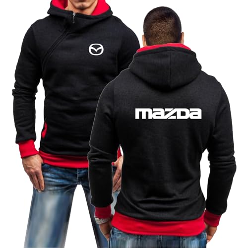 GLLUSA Herren-Kapuzenpullover Für Mazda Kontrastfarbene Oberbekleidung Oberteile Pullover Sweatshirts Schräge Reißverschlussjacke Langärmliger Kapuzenpullover-Black Red||XXL von GLLUSA
