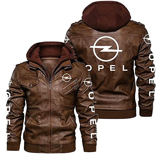 GLLUSA Herren Kunstlederjacke Für Opel Druck Winter Winddicht Warm Bomberjacke Langärmelige Vintage Zip-Up PU Motorradjacke Outwear Outdoor Biker Mantel Mit Abnehmbarer Kapuze-Black||M von GLLUSA