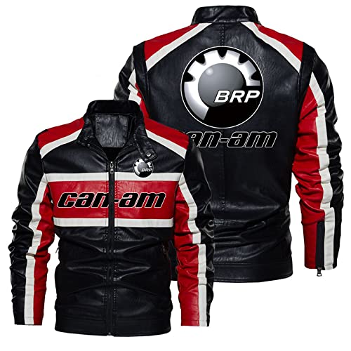 GLLUSA Herren Lederjacke für Can-Am Druck Winddicht Biker Ride Lederjacke Mantel Motorradjacken Stehkragen Lange Ärmel Biker-Jacke mit Reißverschlusstasche-Red||2XL von GLLUSA