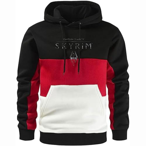 GLLUSA Herren Sweatshirt mit Kapuze für Skyrim Druck Langärmeliger Hoodie Kontrast Farbe Pullover Top Leichtes Pullover mit Kordelzug Warmer Herbst-Pullover mit Kangatasche-5||XXL von GLLUSA
