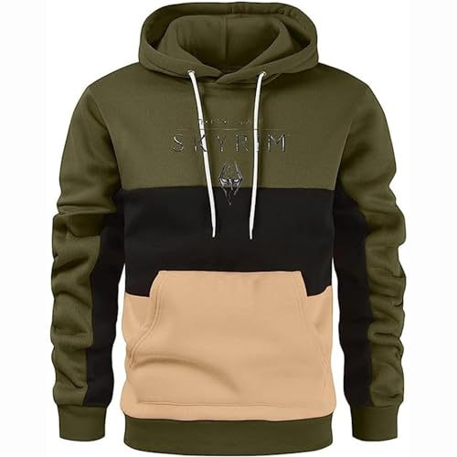 GLLUSA Herren Sweatshirt mit Kapuze für Skyrim Druck Langärmeliger Hoodie Kontrast Farbe Pullover Top Leichtes Pullover mit Kordelzug Warmer Herbst-Pullover mit Kangatasche-6||XL von GLLUSA