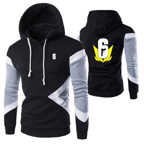 GLLUSA Herren-Trainings-Fitness-Hoodie-Jacken Für Rainbow Six Siege Langärmelige Mäntel Bedrucktes Sweatshirt Patchwork-Outwear-Pullover Tops Kapuzenpullover-Black||M von GLLUSA