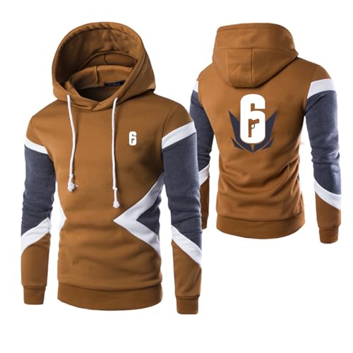 GLLUSA Herren-Trainings-Fitness-Hoodie-Jacken Für Rainbow Six Siege Langärmelige Mäntel Bedrucktes Sweatshirt Patchwork-Outwear-Pullover Tops Kapuzenpullover-Brown||3XL von GLLUSA
