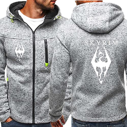 GLLUSA Herren Zip Up Hoodie Für Skyrim Druck Langärmelige Fleece-Jacke Arbeit Hoodies Mäntel Winter Warm Casual Kapuzenpulli Top Leichter Arbeitspullover Mit Taschen-Grey||M von GLLUSA