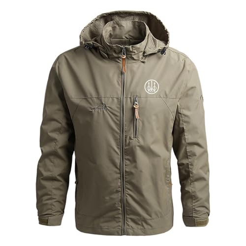 GLLUSA Wasserdichte Herrenjacke Für Beretta Print Atmungsaktiv Winddicht Shell Jacke Jacke Frühling Herbst Leichtgewicht Windbreaker Hoodies Outdoor Lässig Mantel Mit Kapuze-Khaki||XL von GLLUSA