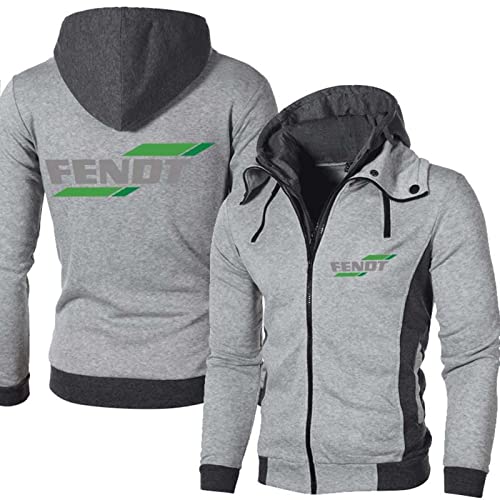 Herren-Kapuzenpulli für Fendt Druck Kapuzenpulli Fleece mit Reißverschluss Sweatshirt-Jacke mit Kapuze Einfarbige Pullover Tops Dünn gefüttert Frühling Winddichter Kapuzenmantel mit Taschen-Grey||XS von GLLUSA