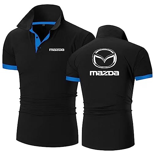 Herren-Poloshirts Mit Aufdruck Für Mazda Einfarbig Kragen Kurzärmelig Golf-Halbarm-Workout-T-Shirt Schnell Trocknend T-Shirt Oberteil Kleidung Unterwäsche-Black+Blue||4XL von GLLUSA
