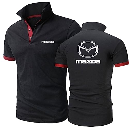 Herren-Poloshirts Mit Aufdruck Für Mazda Einfarbig Kragen Kurzärmelig Golf-Halbarm-Workout-T-Shirt Schnell Trocknend T-Shirt Oberteil Kleidung Unterwäsche-Black+Red||M von GLLUSA