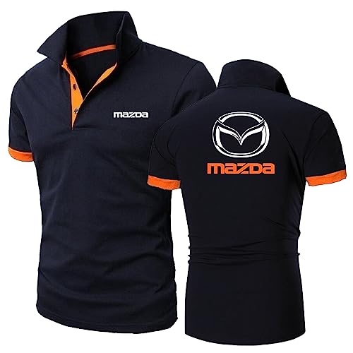 Herren-Poloshirts Mit Aufdruck Für Mazda Einfarbig Kragen Kurzärmelig Golf-Halbarm-Workout-T-Shirt Schnell Trocknend T-Shirt Oberteil Kleidung Unterwäsche-Navy Blue+Orange||3XL von GLLUSA