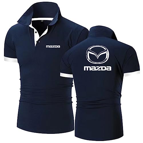 Herren-Poloshirts Mit Aufdruck Für Mazda Einfarbig Kragen Kurzärmelig Golf-Halbarm-Workout-T-Shirt Schnell Trocknend T-Shirt Oberteil Kleidung Unterwäsche-Navy Blue+White||4XL von GLLUSA