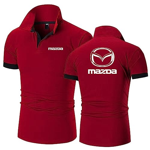 Herren-Poloshirts Mit Aufdruck Für Mazda Einfarbig Kragen Kurzärmelig Golf-Halbarm-Workout-T-Shirt Schnell Trocknend T-Shirt Oberteil Kleidung Unterwäsche-Wine Red||XXL von GLLUSA