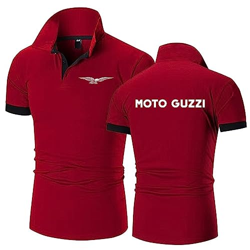 Herren-Poloshirts Schlicht T-Shirts Für Moto Guzzi Schlicht Mit Kragen Halbarm Gemütlich Tennis Kurzärmelig Bedruckt T-Shirt Oberteil Sportkleidung-Wine Red||3XL von GLLUSA