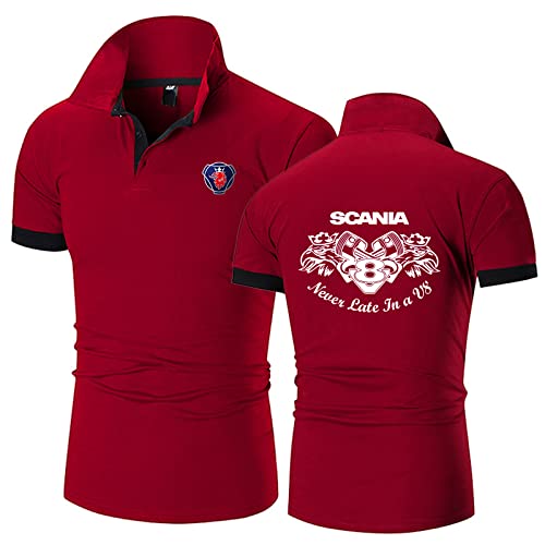 Herren Poloshirts T-Shirts Für Scania Print Revers Poloshirt Rugby T-Shirt Sommer Kurzarm Golf Sport T-Shirts – Geschenk Für Teenager-Red||5XL von GLLUSA