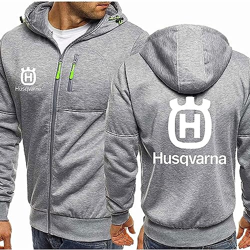 Herren Sweatshirt Hoodies Für H.u.s.q.v.a.r.n.a Print Fleece Hoody Lässiger Pullover Langarm Reißverschluss Cardigan Sportjacke Mantel – Geschenk Für Teenager- Grey||L von GLLUSA