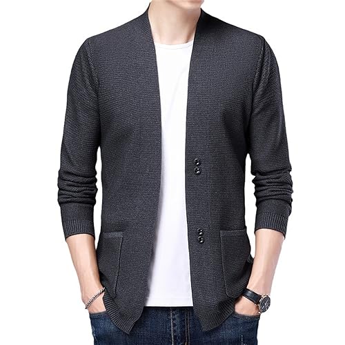 Sweater Jacke Herren Slim Fit Einfarbig 4 Knöpfen Strickjacke Herren Täglicher Verschleiß Long Sleeve Sweater Herren Casual Cardigan Sweater Herren B-Dark Grey M von GLLUSA