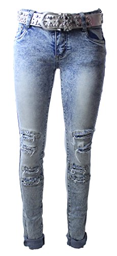 Look Pant Jeans Hose Skinny Röhre Stretch Push Up Destroyed Strass (L) von GLM