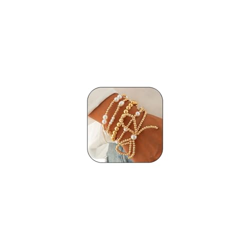 GLMOCM Goldenes Schleifen-Armband für Frauen – stapelbares Perlenarmband mit Boho-Rocailles-Perlen, adjustable, Legierung, Kein Edelstein von GLMOCM