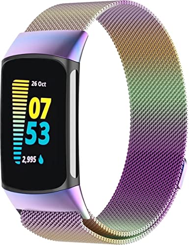 GLOBAL TECH Magnetisch Metall Armband Kompatibel mit Fitbit Charge 6/Fitbit Charge 5 Armband für Damen Herren, Verstellbares Metall Bänder für Fitbit Charge 6/Fitbit Charge 5 (Bunt) von GLOBAL TECH