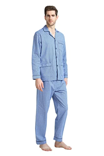 GLOBAL Herren Warm Flanell Pyjama Set aus 100% Baumwolle aus Zweiteiliger Schlafanzug mit Langes Nachtwäsche Hausanzug mit Kordelzug Lang Hose für Männlich von GLOBAL