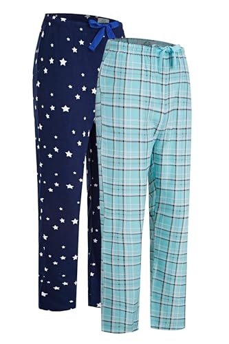 GLOBAL Damen Pyjamahose aus Flanell Baumwolle Schlafanzughose 2er Pack Grün Kariert Stern XXL GLOBAL Damen Pyjamahose aus Flanell Baumwolle Schlafanzughose 2er Pack Grün Kariert Stern XXL von GLOBAL