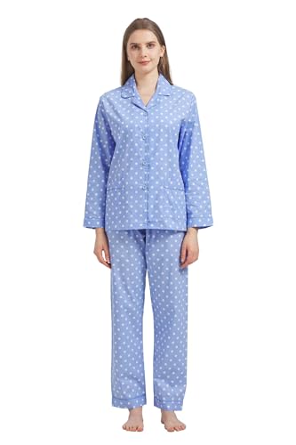 GLOBAL Damen Pyjamaset Baumwolle Schlafanzug Damen Lang Damen Zweiteiliger Nachtwäsche Komfortabel,Blau mit weißen Punkten,L GLOBAL Damen Pyjamaset Baumwolle Schlafanzug Damen Lang Damen Zweiteiliger Nachtwäsche Komfortabel,Blau mit weißen Punkten,L von GLOBAL