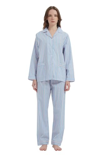 GLOBAL Damen Pyjamaset Baumwolle Schlafanzug Damen Lang Damen Zweiteiliger Nachtwäsche Komfortabel von GLOBAL