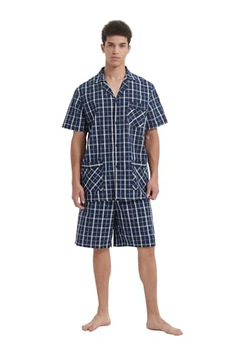 GLOBAL Herren Kurz Pyjama aus Baumwolle,Klassischer Karierter Shorts,L von GLOBAL