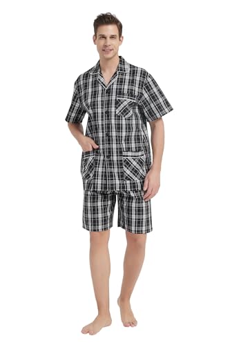 GLOBAL Herren Kurz Pyjama aus Baumwolle,Klassischer Karierter Shorts,M von GLOBAL