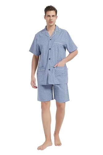 GLOBAL Herren Kurz Pyjama aus Baumwolle,Klassischer Karierter Shorts,XL von GLOBAL