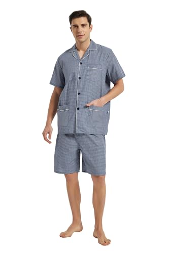 GLOBAL Herren Kurz Pyjama aus Baumwolle,Klassischer Karierter Shorts,XXL von GLOBAL