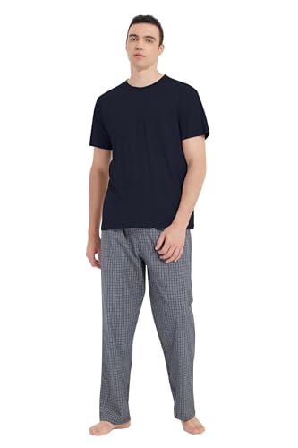 GLOBAL Herren Kurz Pyjama aus Baumwolle,T-Shirt mit Klassischer Karierter Hose Sommerhose，M von GLOBAL