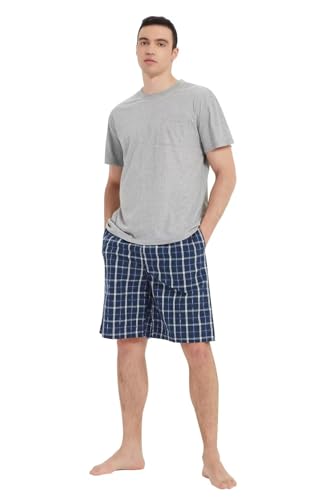 GLOBAL Herren Kurz Pyjama aus Baumwolle,T-Shirt mit Klassischer Karierter Shorts,S von GLOBAL