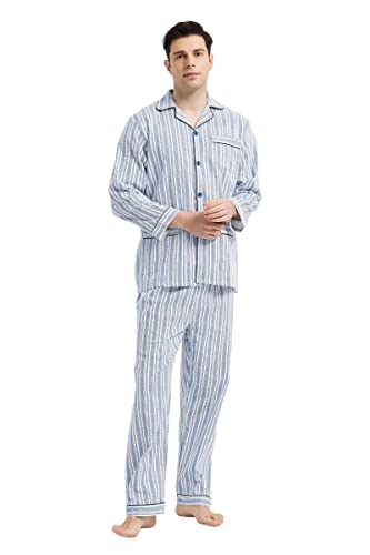 GLOBAL Herren Nachtwäsche Flanell Herren Pyjama Baumwolle Sets Langarm Herren Schlafanzug Lang Zweiteiliger Hausanzug PJ Set Loungewear Weihnachts Geschenk S-XXL von GLOBAL