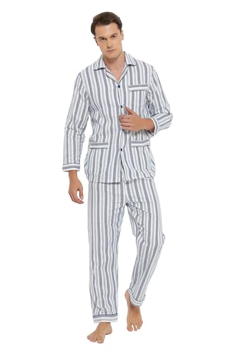 GLOBAL Herren Pyjama Set Lang Baumwolle Zweiteilige Nachtwäsche Loungewear Schlafanzughose Lang Gummizug und Kordelzug, 3XL GLOBAL Herren Pyjama Set Lang Baumwolle Zweiteilige Nachtwäsche Loungewear Schlafanzughose Lang Gummizug und Kordelzug, 3XL von GLOBAL