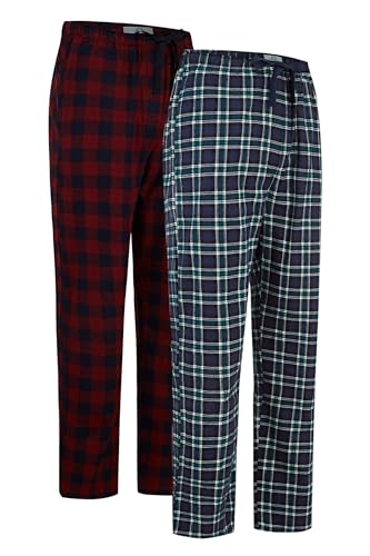 GLOBAL Herren Pyjamahose aus Flanell Baumwolle Schlafanzughose 2er Pack Rot Kariert Blaugrün Kariert XXL von GLOBAL
