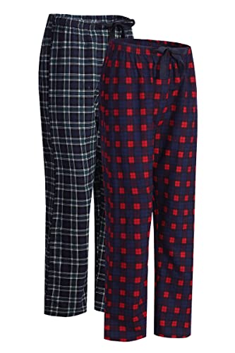 GLOBAL Herren Pyjamahose aus Flanell Baumwolle Schlafanzughose 2er Pack Rote/Grüne Karos XL von GLOBAL