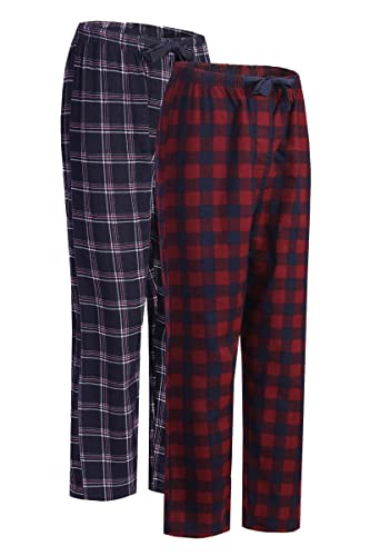 GLOBAL Herren Pyjamahose aus Flanell Baumwolle Schlafanzughose 2er Pack Rote/Schwarze Karos L von GLOBAL