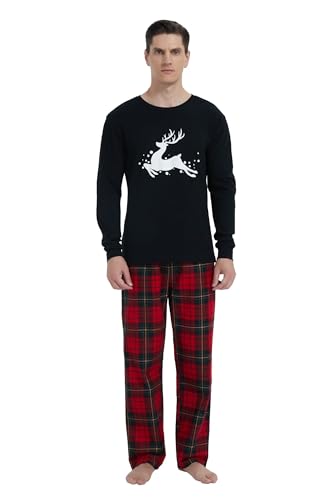 GLOBAL Herren Schlafanzüge Flanell Herren Pyjama Set Baumwolle Langarm-Pullover Oberteil und elastische Unterteile mit Kordelzug Weich Bequem Rot kariert 3XL von GLOBAL