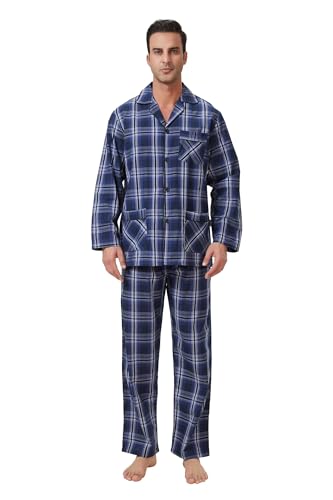 GLOBAL Herren Schlafanzug Lang Zweiteiliger' Pyjamaset Baumwolle Button Down Nachtwäsche Herren Pjs Set Oberteil & Hose Loungewear Nightwear Set Blau Kariert XXL GLOBAL Herren Schlafanzug Lang Zweiteiliger' Pyjamaset Baumwolle Button Down Nachtwäsche Herren Pjs Set Oberteil & Hose Loungewear Nightwear Set Blau Kariert XXL von GLOBAL