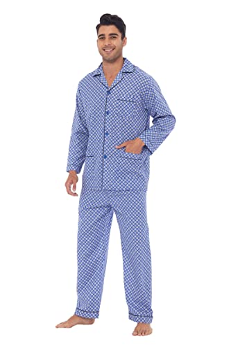 GLOBAL Herren Schlafanzug Lang Zweiteiliger' Pyjamaset Baumwolle Button Down Nachtwäsche Herren Pjs Set Oberteil & Hose Loungewear Nightwear Set Blaue Geometrische M von GLOBAL