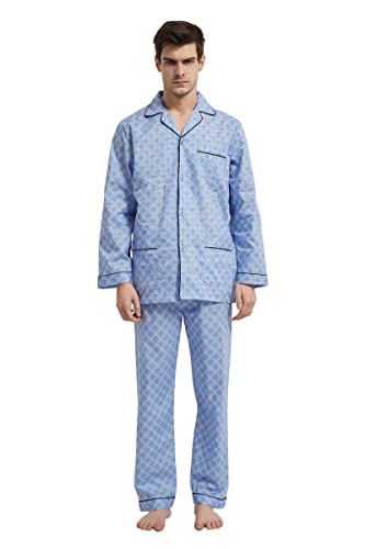 GLOBAL Herren Schlafanzug Lang Zweiteiliger' Pyjamaset Baumwolle Button Down Nachtwäsche Herren Pjs Set Oberteil & Hose Loungewear Nightwear Set Blaue Geometrische M GLOBAL Herren Schlafanzug Lang Zweiteiliger' Pyjamaset Baumwolle Button Down Nachtwäsche Herren Pjs Set Oberteil & Hose Loungewear Nightwear Set Blaue Geometrische M von GLOBAL