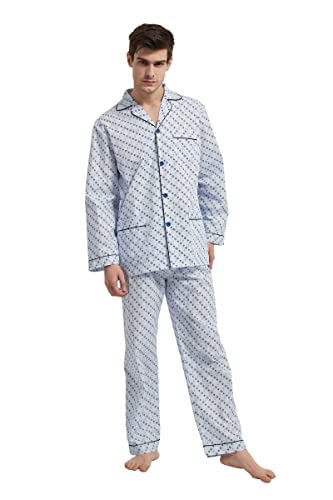 GLOBAL Herren Schlafanzug Lang Zweiteiliger' Pyjamaset Baumwolle Button Down Nachtwäsche Herren Pjs Set Oberteil & Hose Loungewear Nightwear Set Blaue Schwarze Streifen 3XL von GLOBAL