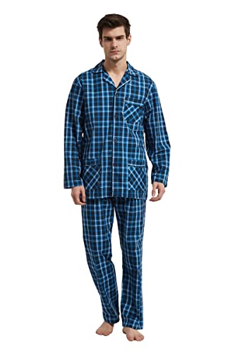 GLOBAL Herren Schlafanzug Lang Zweiteiliger' Pyjamaset Baumwolle Button Down Nachtwäsche Herren Pjs Set Oberteil & Hose Loungewear Nightwear Set Dunkelblaues Gitter XXL GLOBAL Herren Schlafanzug Lang Zweiteiliger' Pyjamaset Baumwolle Button Down Nachtwäsche Herren Pjs Set Oberteil & Hose Loungewear Nightwear Set Dunkelblaues Gitter XXL von GLOBAL