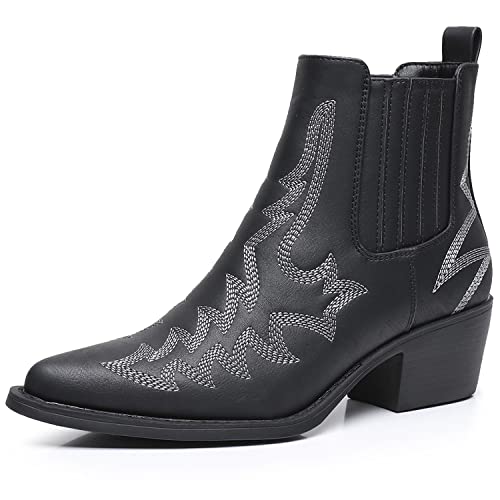 GLOBALWIN Cowboystiefel für Damen, spitzer Zehenbereich, Chelsea-Stiefeletten, Western-Cowgirl-Stiefel, 23yy05 Schwarz 2, 37.5 EU von GLOBALWIN