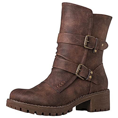 GLOBALWIN Damen Biker Boots Reitstiefel für Damen, 19yy19brown, 38.5 EU von GLOBALWIN