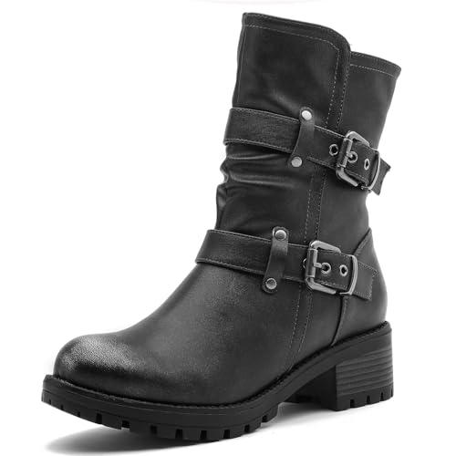 GLOBALWIN Damen Biker Boots Schwarz GW-W21YY13 Stiefeletten Bootie Reißverschluss Blockabsatz Ganztägiger Komfort Vielseitig Ethisch Hergestellt, 21yy13 Distressed Silver, 38 EU von GLOBALWIN