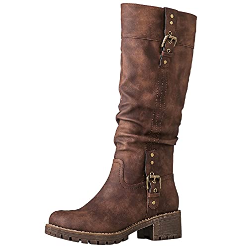 GLOBALWIN Damen Chunky Low Heels Stiefel Kniehohe Stiefel für Frauen, 19yy15 Brown, 40.5 EU von GLOBALWIN