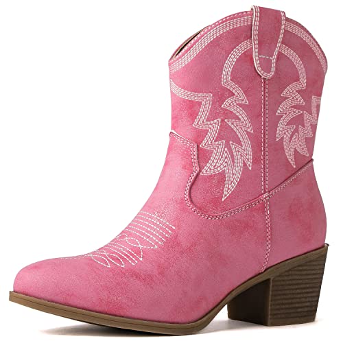 GLOBALWIN Western-Cowboystiefel für Damen, mittelhoch, modischer Cowgirl-Stiefel für Damen, niedriger Absatz, 22yy10 Pink, 39 EU von GLOBALWIN