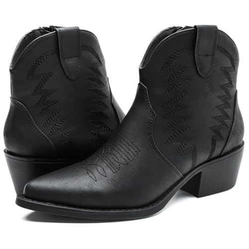 GLOBALWIN Kurze Cowboystiefel für Damen, knöchelhoch, Cowgirl-Stiefel, Westernstiefel mit spitzem Zehenbereich, Schwarz, 39 EU von GLOBALWIN