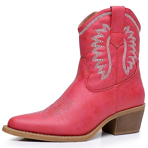 GLOBALWIN Western-Cowgirl-Stiefel für Damen, wadenhoch, bequem, mit spitzem Zehenbereich, 23yy07 Rot, 39 EU von GLOBALWIN